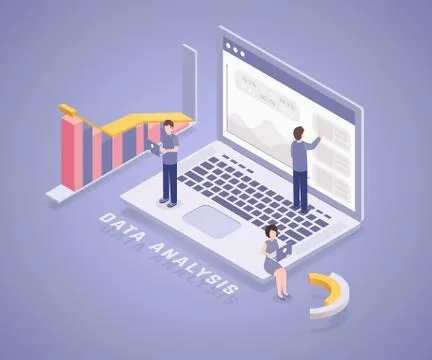 Statistical data analysis banner vector template. Professional analysts team Illustrazione stock