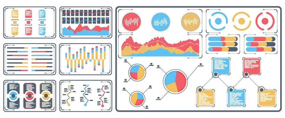 Statistical data presented in the form of digital graphs and charts on the Stock Illustration