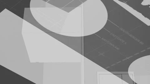 Statistical data processing against 3d office desk design on grey background Stock Footage 312384415