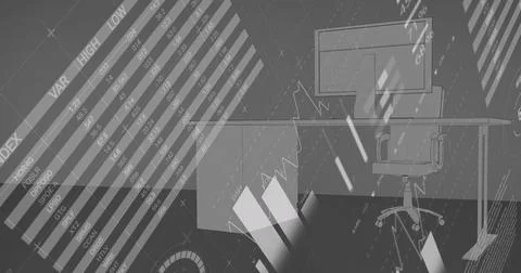 Statistical data processing against 3d office desk design on grey background Stock Illustration