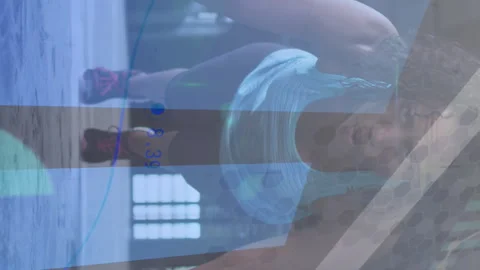 Statistical data processing against african american woman performing pushup 動画素材 312471064