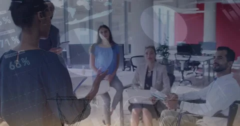 Statistical data processing against african american woman giving a presentation Video stock 328410611