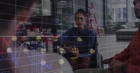 Statistical data processing against african american woman discussing with her Stock Photos