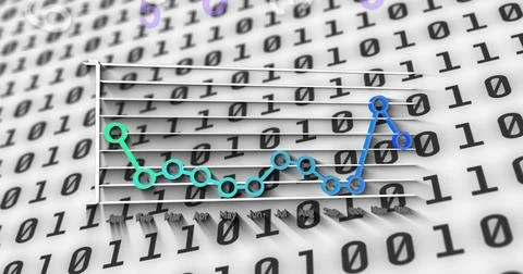 Statistical data processing against binary coding on grey background 스톡 사진