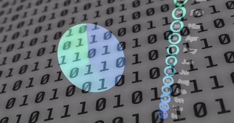 Statistical data processing against binary coding on grey background 库存照片