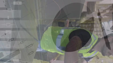Statistical data processing against caucasian delivery man stacking boxes from Stock Footage 312547550