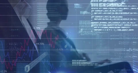 Statistical data processing against caucasian businessman and businesswoman Stock Footage 316581614