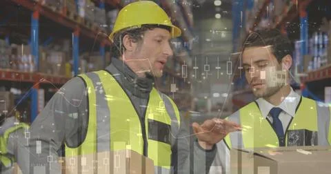 Statistical data processing against caucasian male supervisor and worker Stock Photos