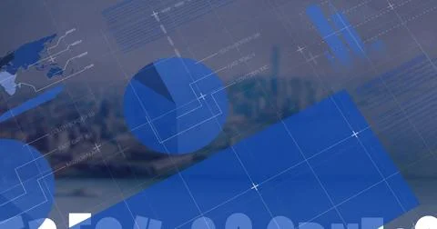 Statistical data processing against cityscape in background 스톡 일러스트