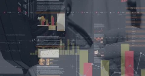 Statistical data processing against close up of person making payment using 스톡 일러스트