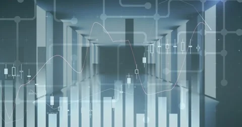 Statistical data processing against computer server room in background Stock Footage 326629785