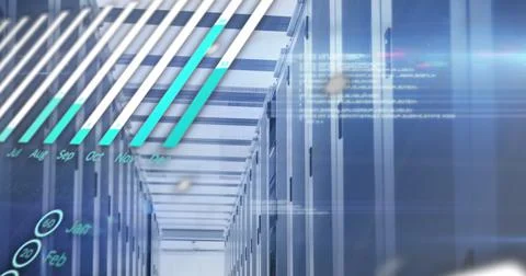 Statistical data processing against computer server room Stock Illustration