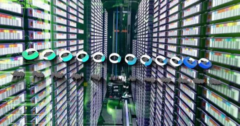 Statistical data processing against computer server room Stock Photos