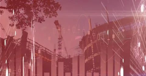 Statistical data processing against construction site Stock Illustration