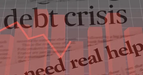 Statistical data processing against Debt crisis text on newspaper Video stock 139897628