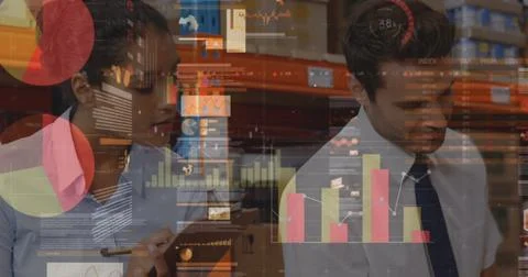 Statistical data processing against diverse male and female supervisor checking Stock Illustration
