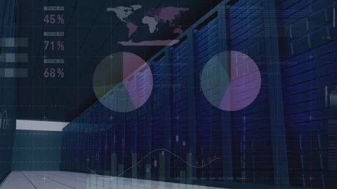 Statistical data processing against empty computer server room Stock Footage 329568348