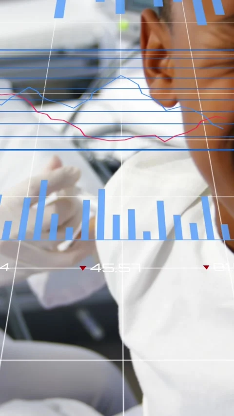 Statistical data processing against female doctor giving injection to boy Stock Footage 323781385