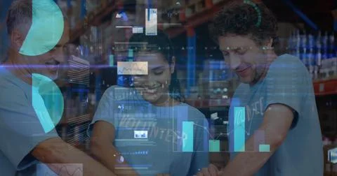 Statistical data processing against male and female volunteers opening donation Stock Illustration