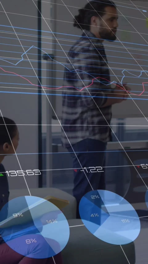 Statistical data processing against man giving a presentation at office Stock Footage 343644030