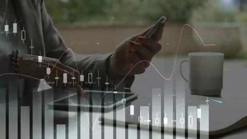 Statistical data processing against mid section of man using digital tablet Stock Footage 139806934