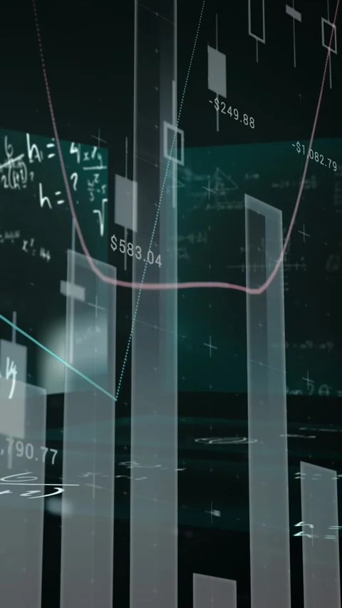 Statistical data processing against screens with mathematical equations on green Video stock 343738669