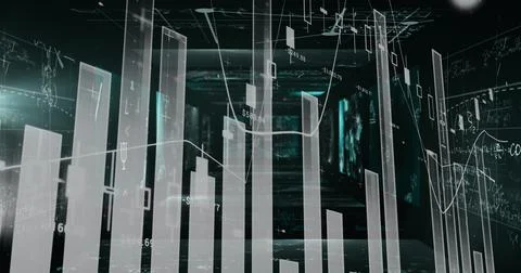 Statistical data processing against screens with mathematical equations against Illustrazione stock