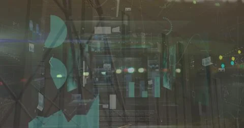 Statistical data processing against screens with mathematical equations and イラスト素材