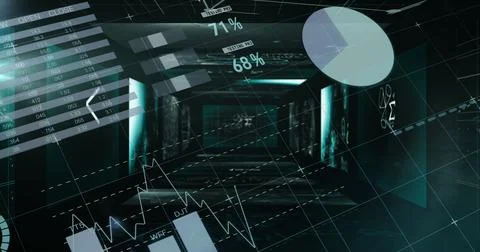 Statistical data processing against screens with mathematical equations on .. Stock Photos