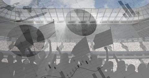 Statistical data processing against silhouette of fans cheering and sports Stock Illustration