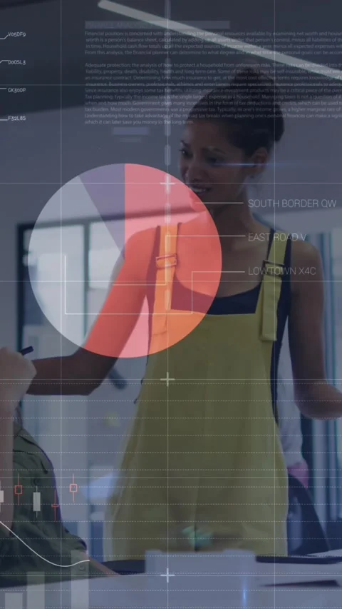 Statistical data processing against two diverse female office colleagues Stock Footage 342707012