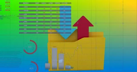 Statistical data processing against upload and download icon against gradient Stock Illustration