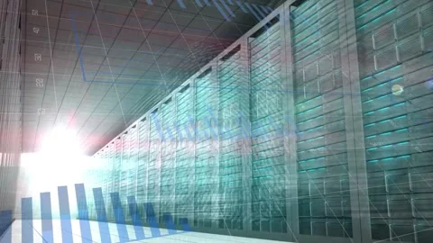 Statistical data processing and biometric finger scanner against empty computer Stock Footage 328363020