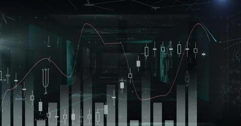 Statistical data processing and multiple screens with mathematical equations on Stock Illustration