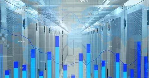 Statistical data processing and round scanners over world map against empty Illustrazione stock