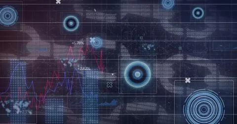 Statistical data processing and round scanners against security chain on blue 스톡 일러스트