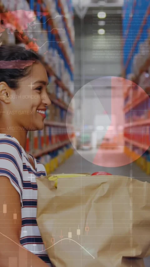 Statistical data processing over african american woman donating to caucasian Stock Footage 319068339