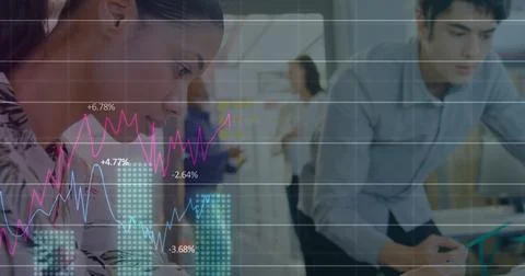 Statistical data processing over diverse male and female engineers working at Stock Photos