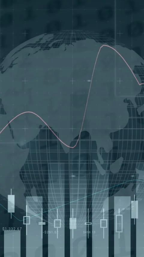 Statistical data processing over spinning globe against binary coding data Stock-Footage 342953371