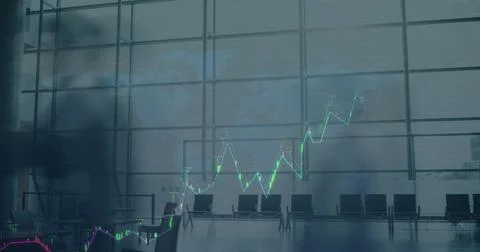 Statistical data processing over world map against time lapse of people walking Stock Photos