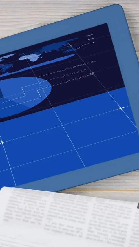 Statistical data processing on screens of digital table and smartphones on Stock Footage 331717913