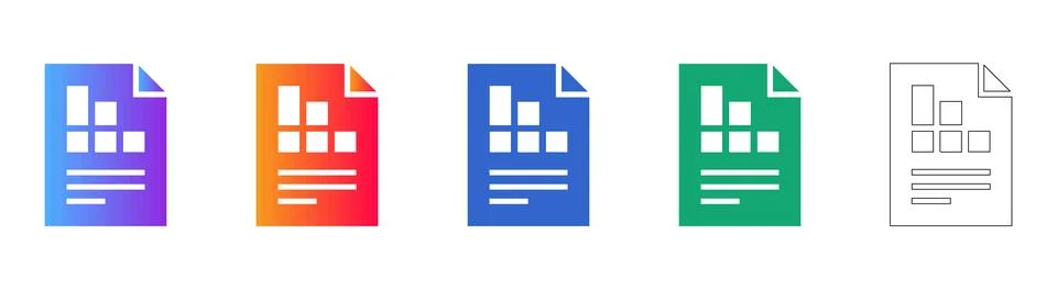 Statistical Data Report Document Icons Set Stock Illustration