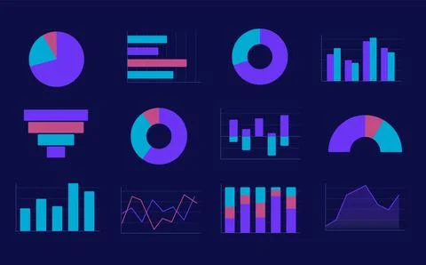 Statistical diagrams dark infographic elements set Illustrazione stock