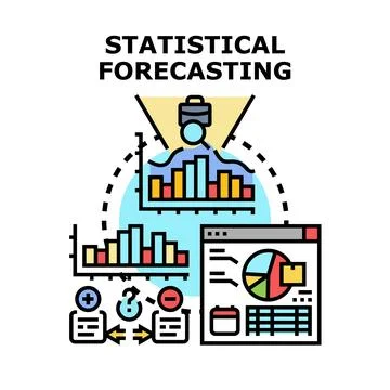 Statistical forecasting analyzing business data predicting future trends Stock Illustration