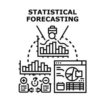 Statistical forecasting analyzing business data predicting future trends Stock Illustration