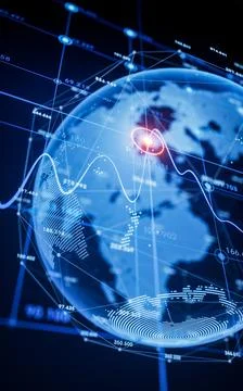 Statistical graph and virtual Earth with finance concept, 3d rendering. Stock Illustration
