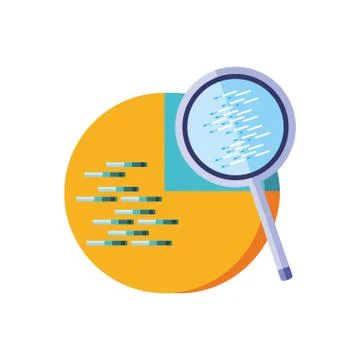 Statistical graphics circular with search magnifying glass Stock Illustration
