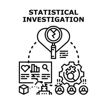 Statistical investigation process analyzing data and research Stock Illustration