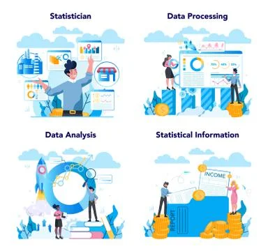 Statistician and statistic concept set. Specialist working with data イラスト素材