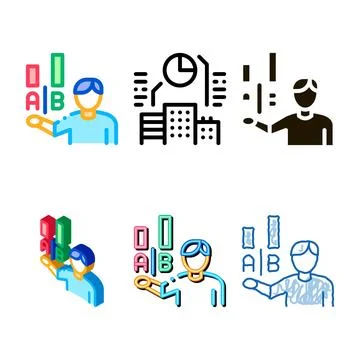 Statistician assistant man set icon thin line vector Stock Illustration